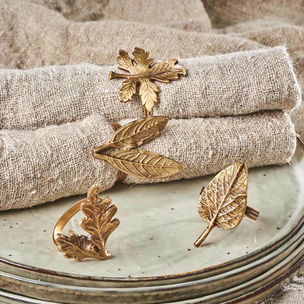 Nkuku Leaf Brass Napkin Rings